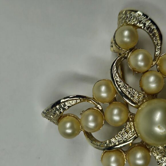 Star Brooch Faux Pearls Goldtone Vintage Marboux Signed MCM - Picture 3 of 12